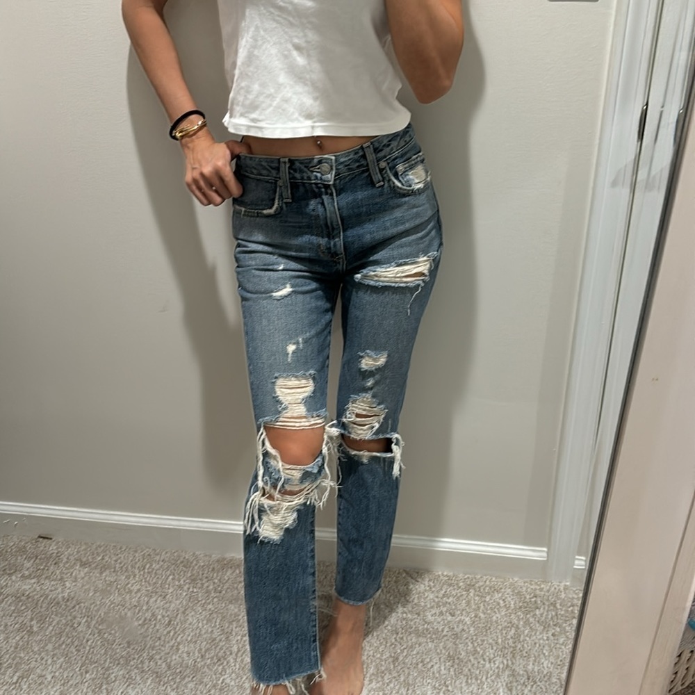 New Lovers + Friends Logan Ainsley denim jeans high rise tapered leg size 24 - Picture 2 of 13